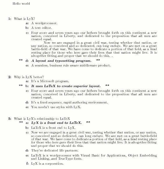 Output of quiz LaTeX