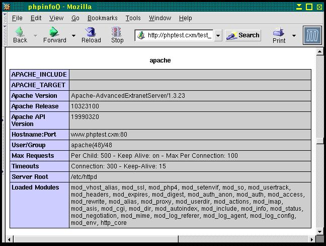 phpinfo Apache info