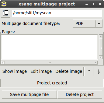 Multipage project screen after project creation